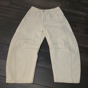 Cream Wide-Leg Barrel Pants